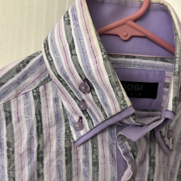 COOGI Luxe EUC Men’s Purple, Lavender, White and Gray Stripped Shirt - Picture 3 of 17